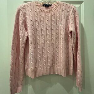 Ralph Lauren Ice Pink Cotton Cable Knit Sweater Size Large